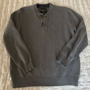 Eddie Bauer Men's Signature 100% Combed Cotton Charcoal Crewneck Henley Sweater